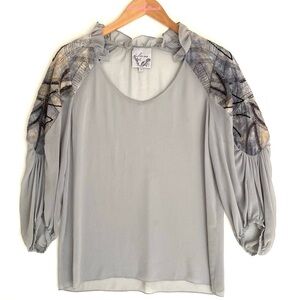 Sains by Anthropologie Gray Sheer Boho Blouse, Size - S